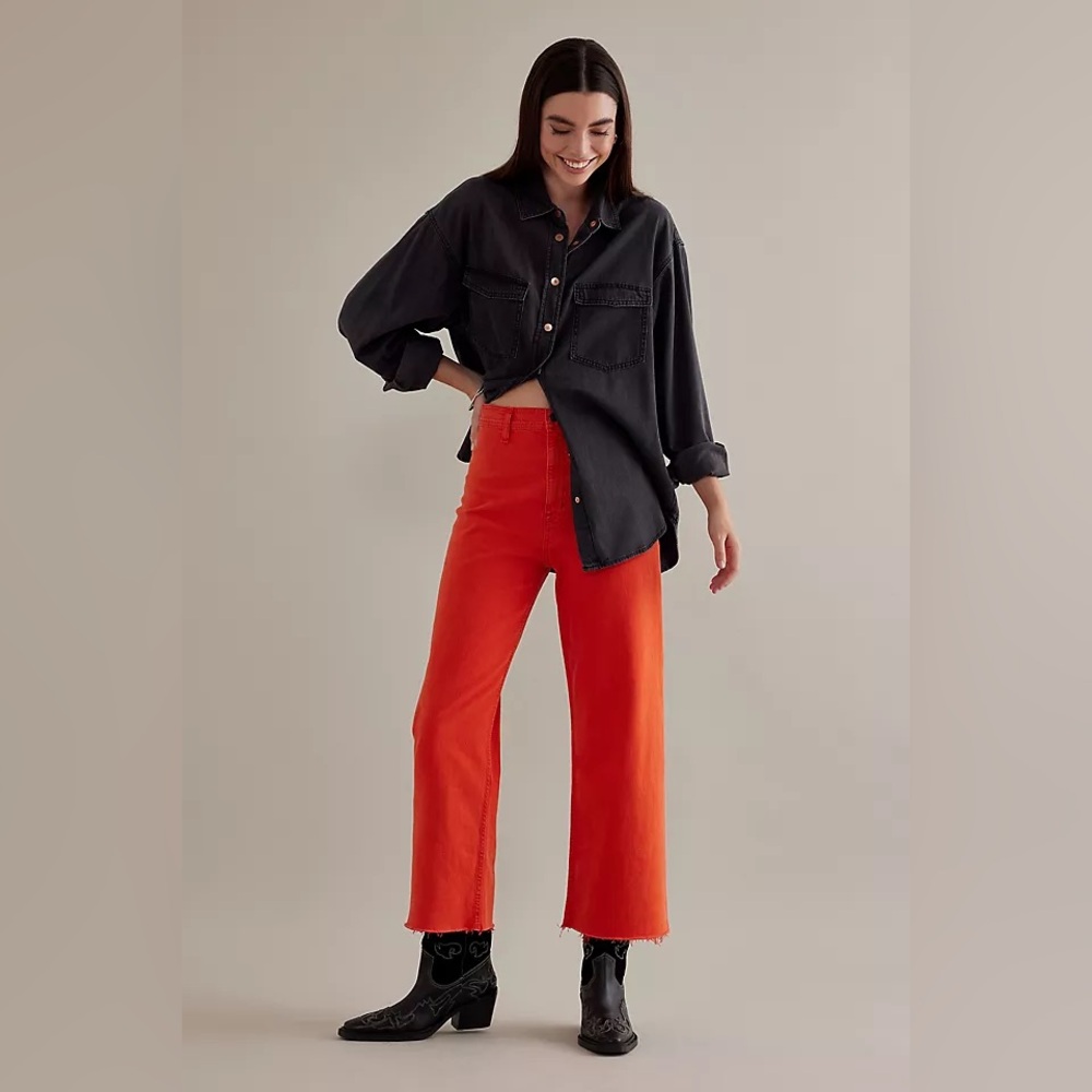 NWT Anthropologie Pistola Penny High-Rise Crop Wide-Leg Jeans Blood Orange Red